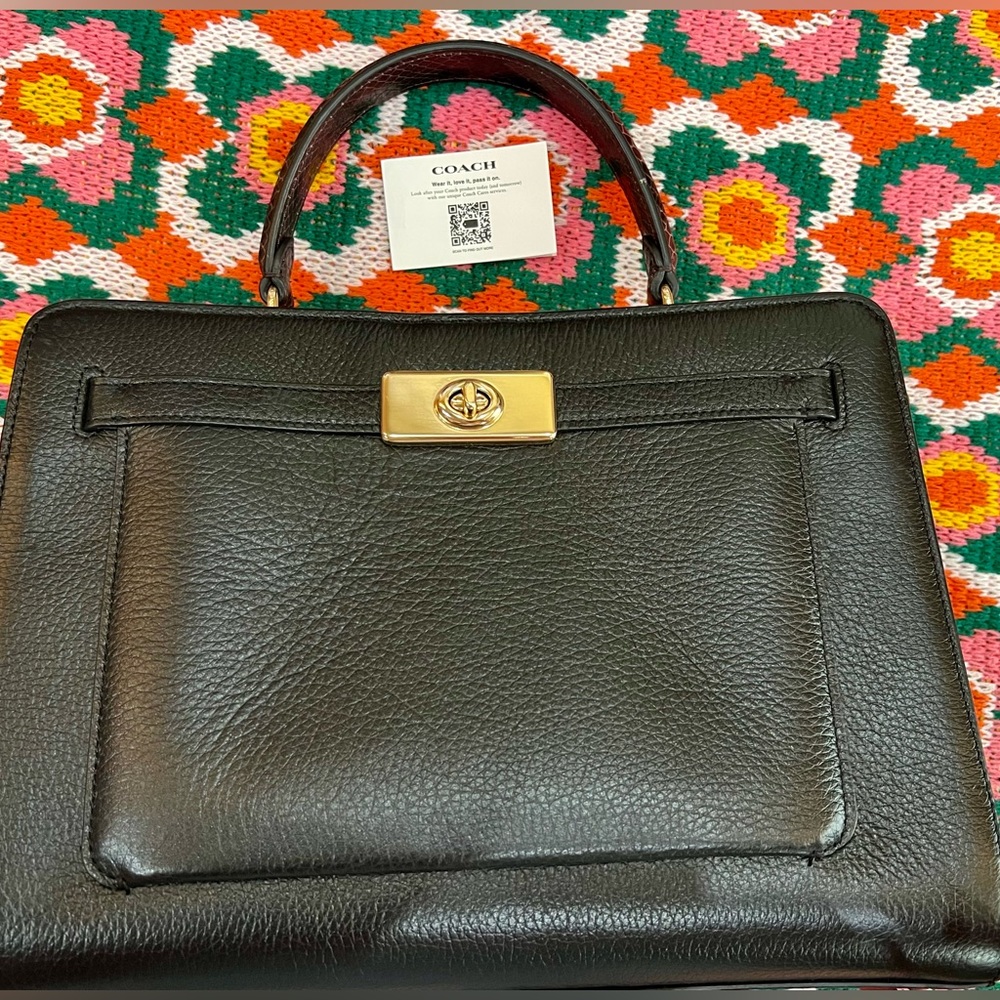 Coach Lane Satchel black and brown multi pebble leather